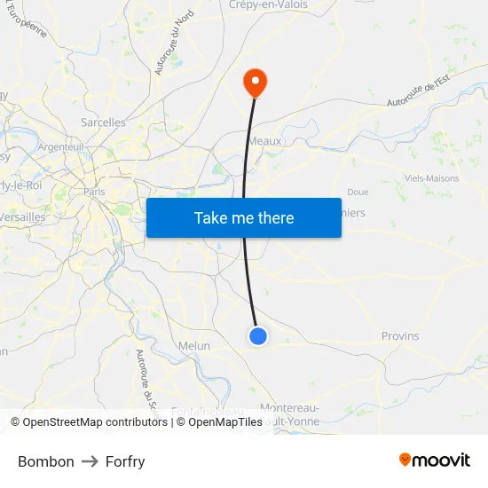 Bombon to Forfry map
