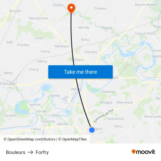 Bouleurs to Forfry map