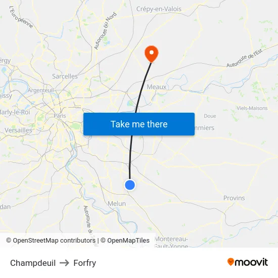 Champdeuil to Forfry map