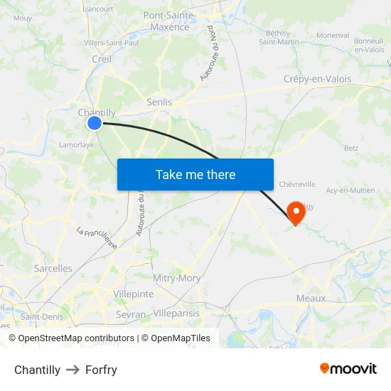 Chantilly to Forfry map