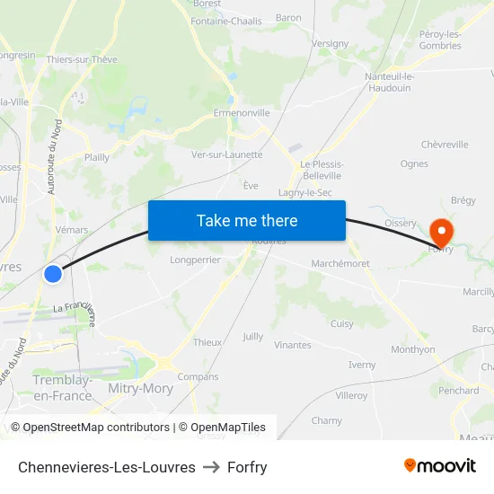 Chennevieres-Les-Louvres to Forfry map