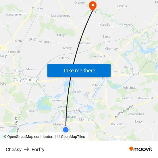 Chessy to Forfry map