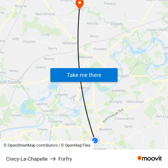 Crecy-La-Chapelle to Forfry map
