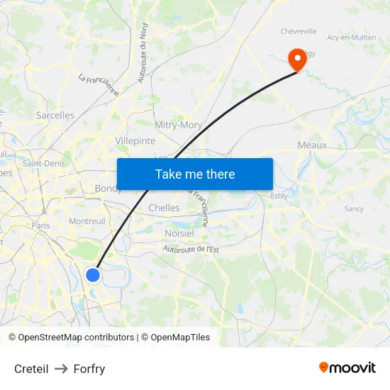Creteil to Forfry map
