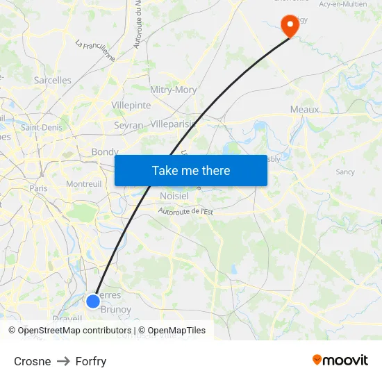 Crosne to Forfry map