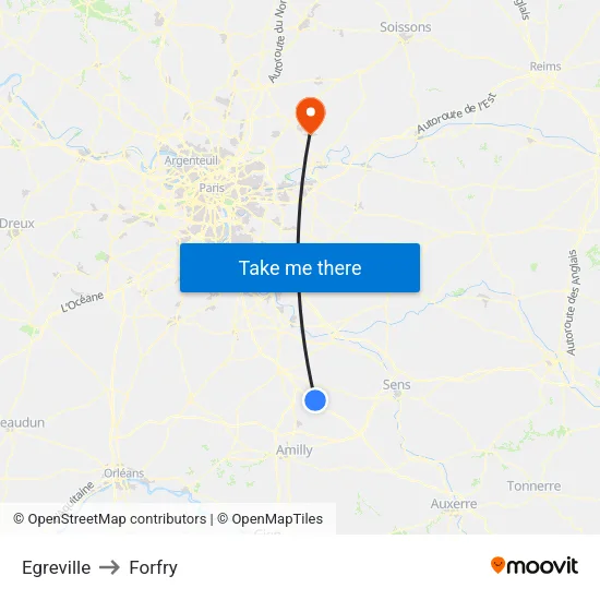 Egreville to Forfry map