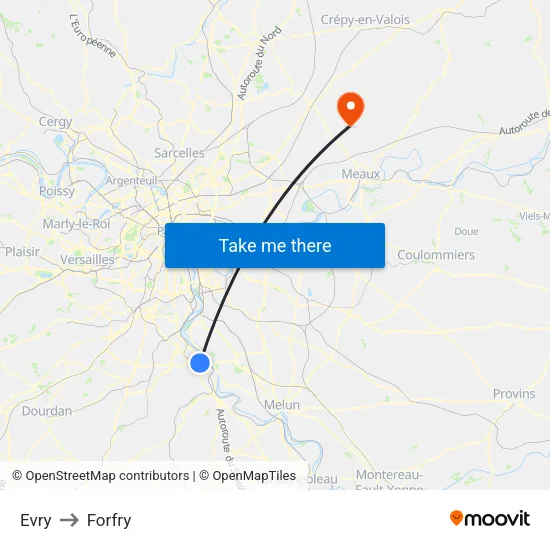Evry to Forfry map