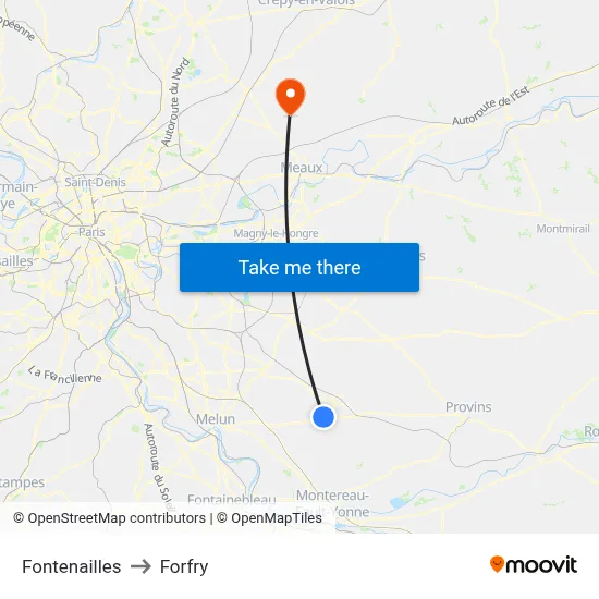 Fontenailles to Forfry map