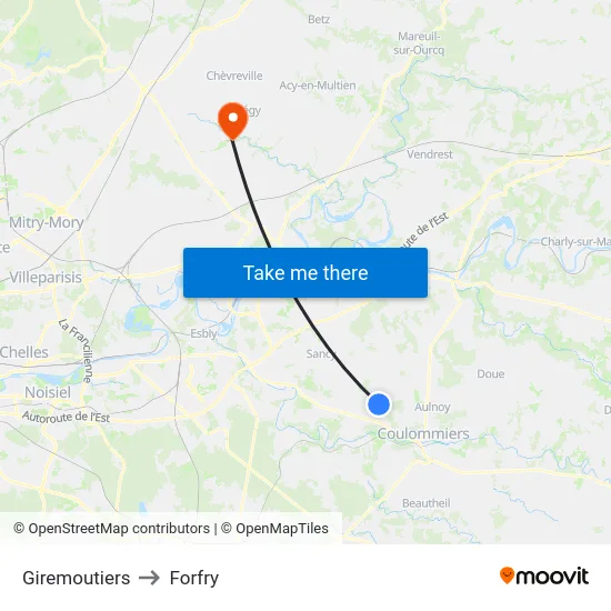 Giremoutiers to Forfry map