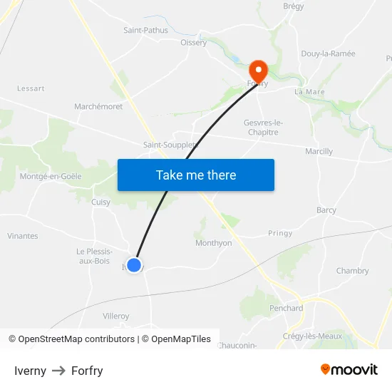 Iverny to Forfry map