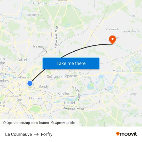 La Courneuve to Forfry map