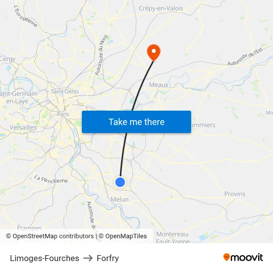 Limoges-Fourches to Forfry map