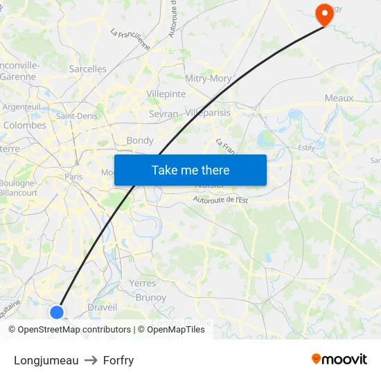 Longjumeau to Forfry map