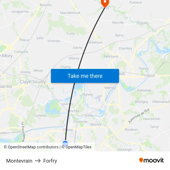 Montevrain to Forfry map