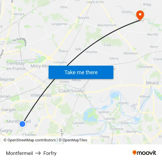 Montfermeil to Forfry map