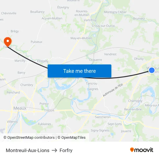 Montreuil-Aux-Lions to Forfry map