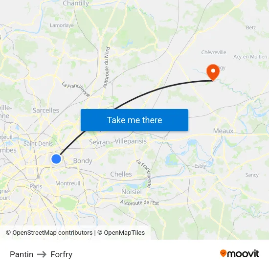 Pantin to Forfry map