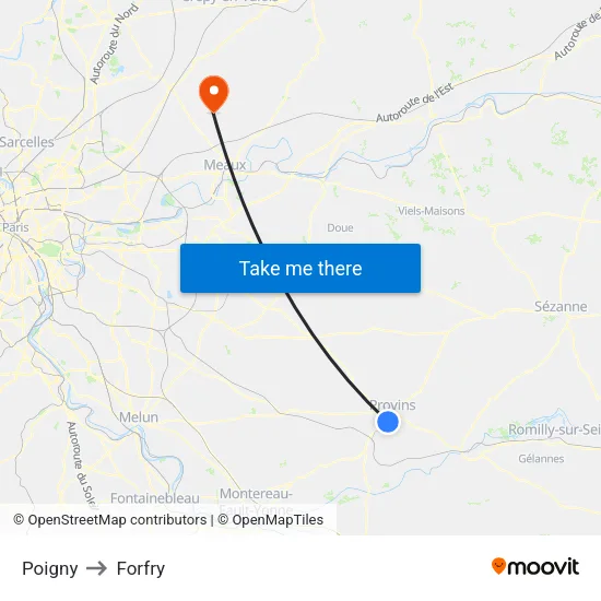 Poigny to Forfry map