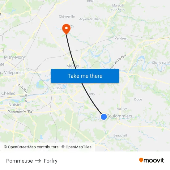 Pommeuse to Forfry map