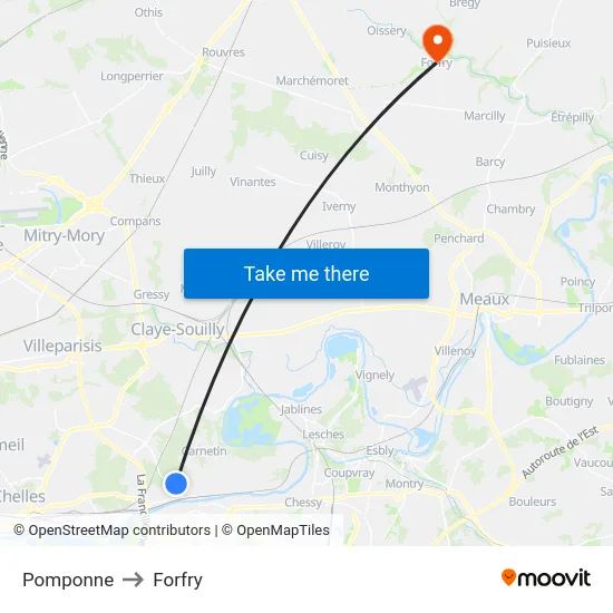 Pomponne to Forfry map