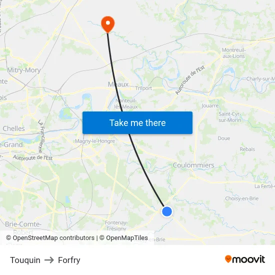 Touquin to Forfry map