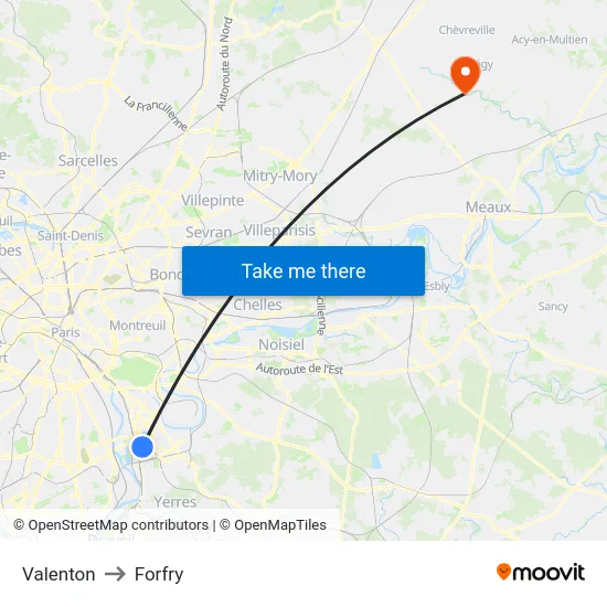 Valenton to Forfry map