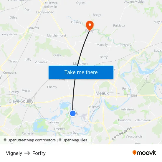 Vignely to Forfry map