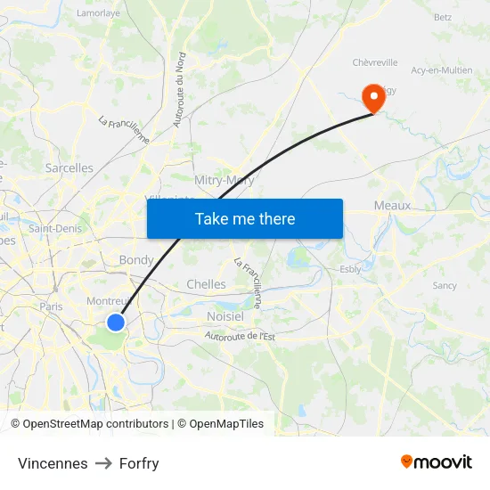 Vincennes to Forfry map