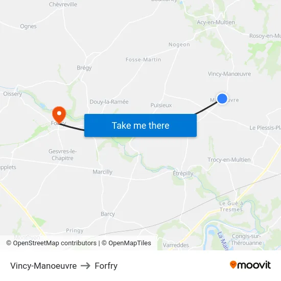 Vincy-Manoeuvre to Forfry map