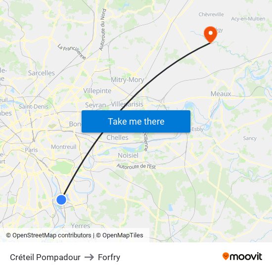 Créteil Pompadour to Forfry map