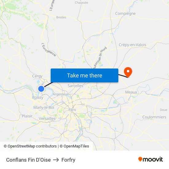 Conflans Fin D'Oise to Forfry map