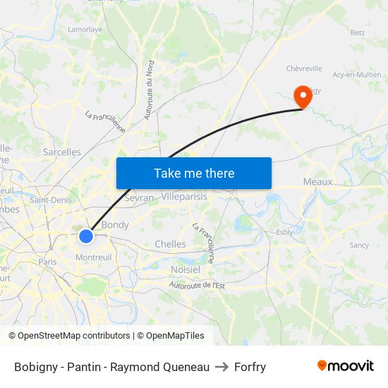 Bobigny - Pantin - Raymond Queneau to Forfry map