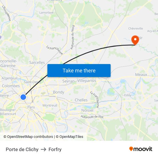 Porte de Clichy to Forfry map