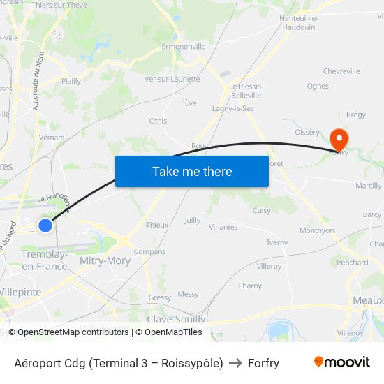 Aéroport Cdg (Terminal 3 – Roissypôle) to Forfry map