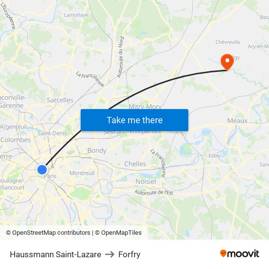 Haussmann Saint-Lazare to Forfry map