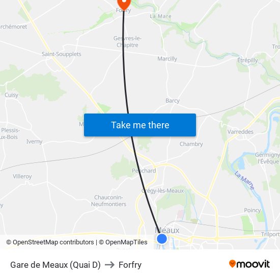 Gare de Meaux (Quai D) to Forfry map