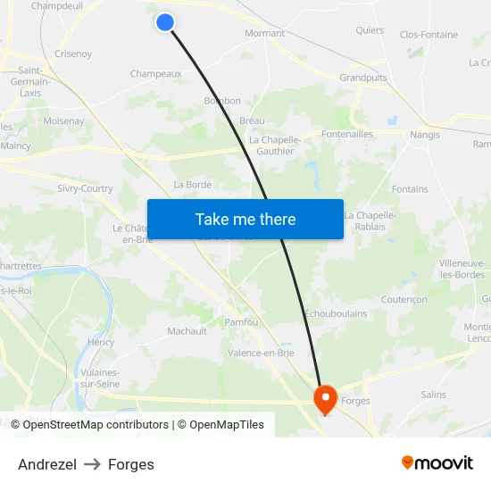 Andrezel to Forges map