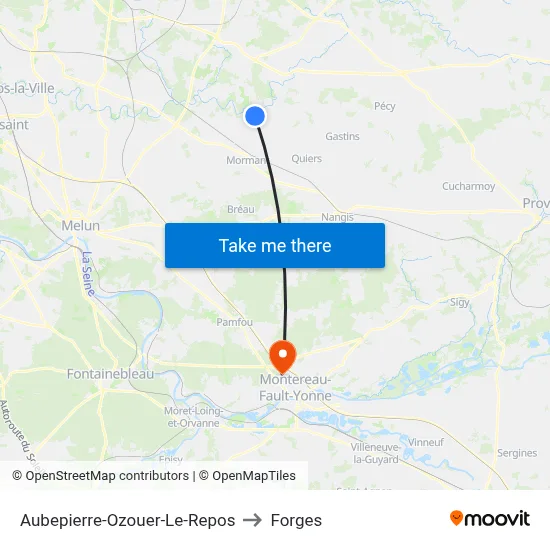 Aubepierre-Ozouer-Le-Repos to Forges map