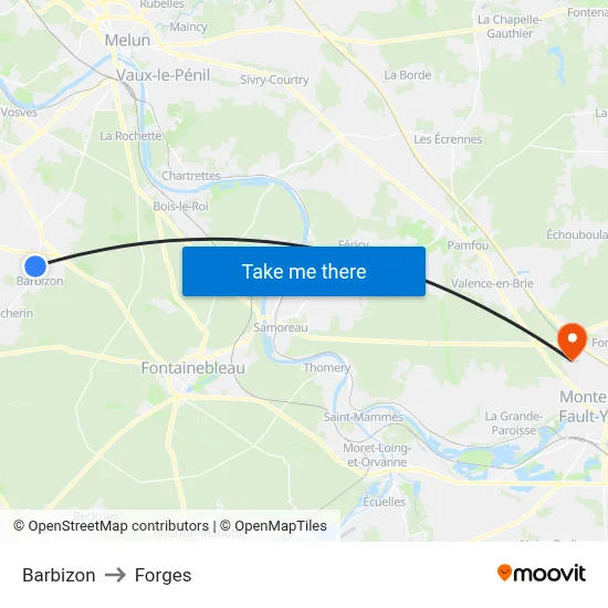 Barbizon to Forges map