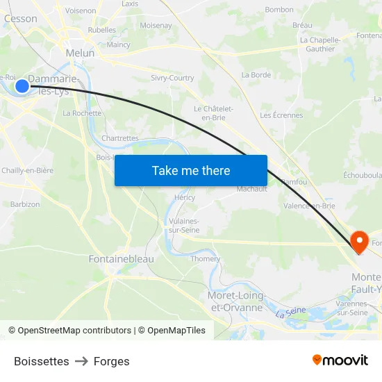 Boissettes to Forges map