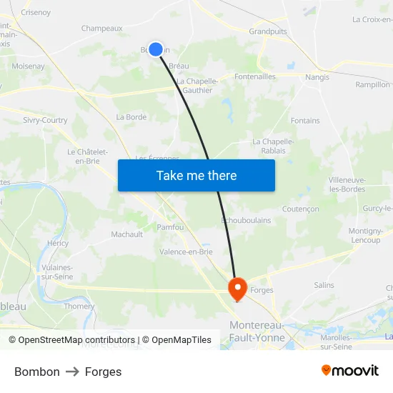 Bombon to Forges map