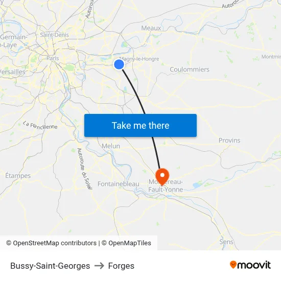 Bussy-Saint-Georges to Forges map