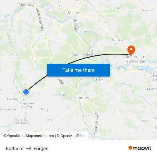 Buthiers to Forges map