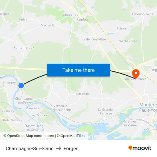 Champagne-Sur-Seine to Forges map
