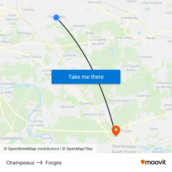 Champeaux to Forges map