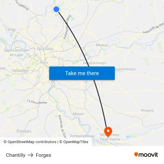 Chantilly to Forges map