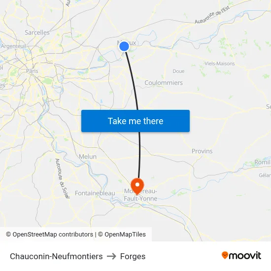 Chauconin-Neufmontiers to Forges map