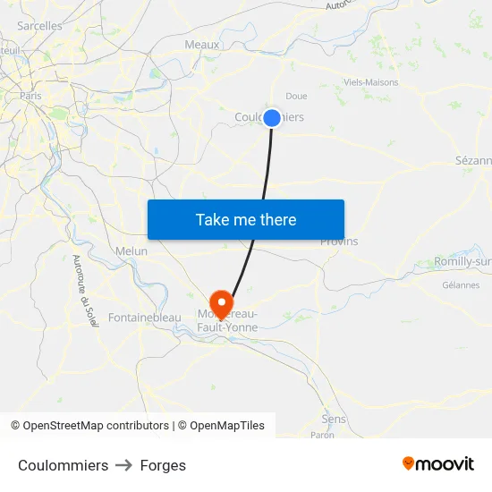 Coulommiers to Forges map