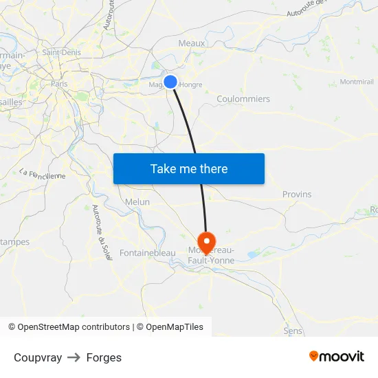 Coupvray to Forges map