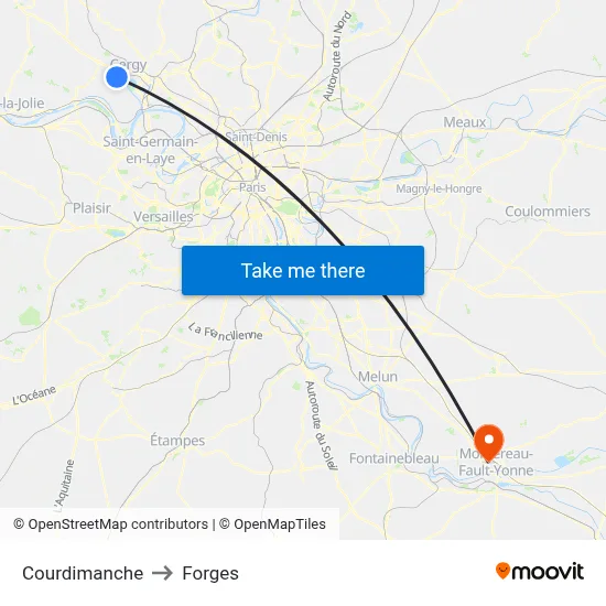 Courdimanche to Forges map